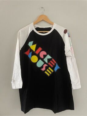 Disney Black and White 3/4 Sleeve Tee with Multicolor Geometric Graphic